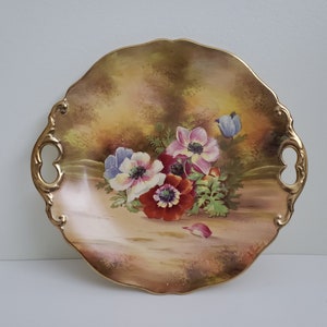 1930s Royal Winton Grimwades Hand Painted Anenome Serving Plate With Artist Signature