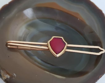 Vintage Gold Tone Tie Bar or Clip With Red Acrylic Shield
