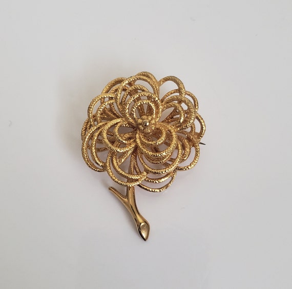 Mid Century Textured Gold Wire Open Weave Flower … - image 2