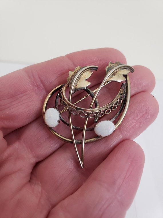 Vintage Sterling and White Opal Brooch, Whimsical… - image 1
