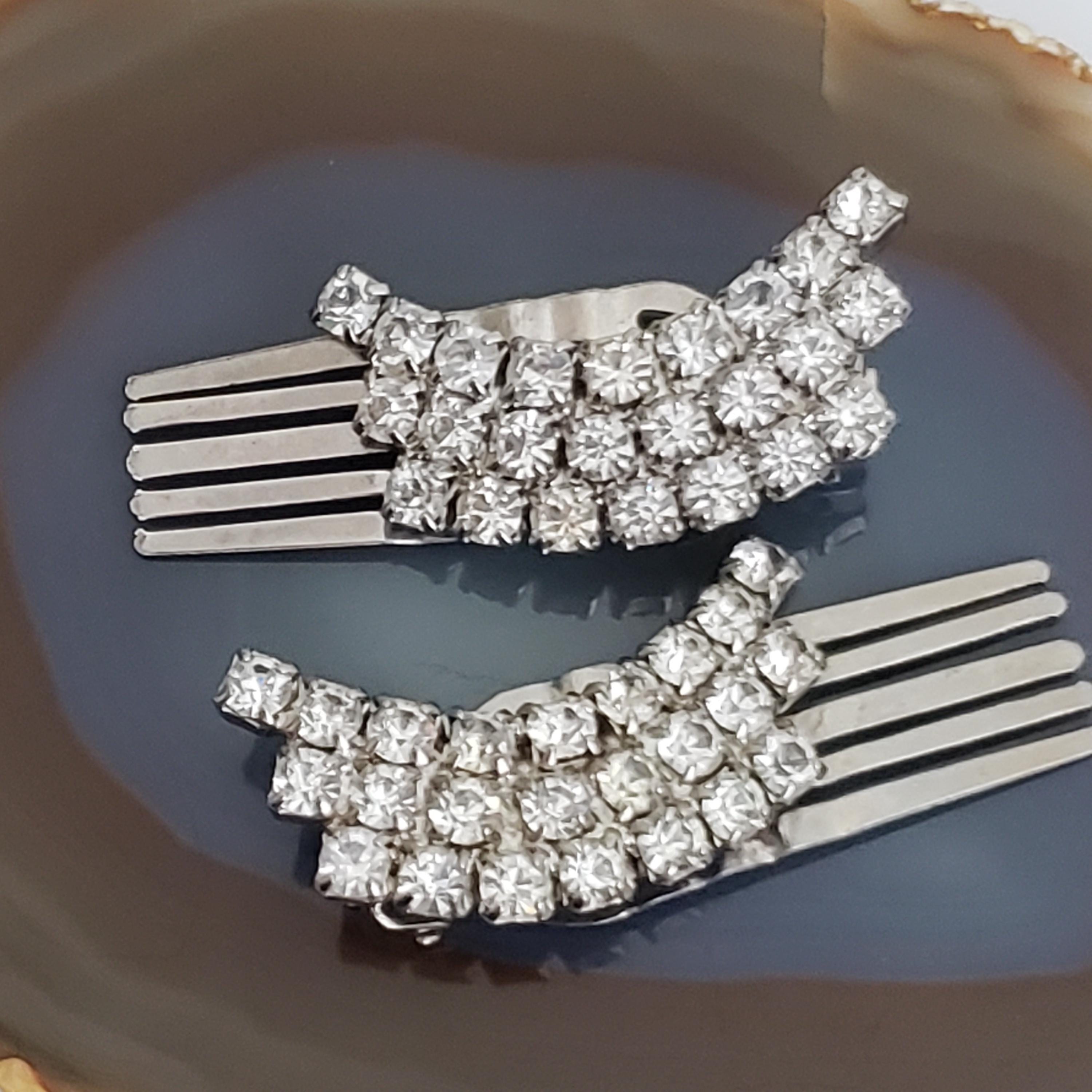 Barrette Broche Cheveux Vintage Métal Argenté Ciselé - France Années 1920