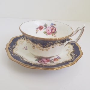 Vintage Coalport Batwing Teacup Set: Cobalt Blue & Gold Floral, Art Deco