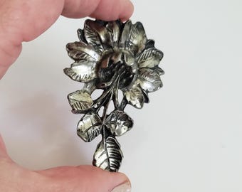 Vintage Pewter Flower Brooch, Shawl or Lapel Pin, Floral Jewellery, Unique Boutonniere, Bridal Jewelry