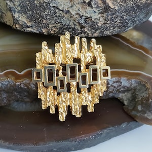 Vintage Brutalist Gold Tone Brooch: Textured Spikes, Modernist Lapel Pin