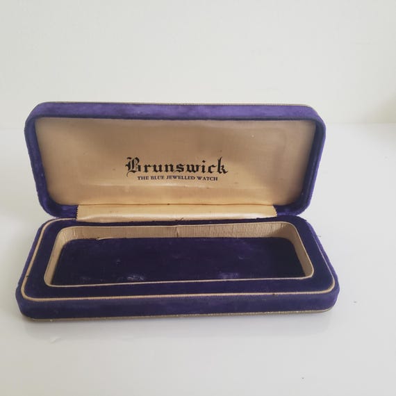 Vintage Brunswick Watch Box: Blue Velvet & Gold Tone Jewelry  display picture 3