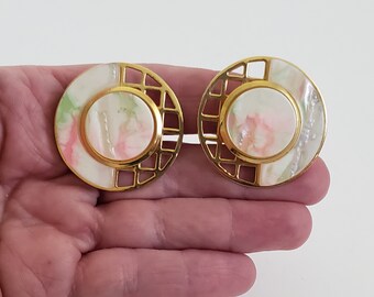 Vintage Simon Chang Lucite und Gold Ton Metal Ohrclips