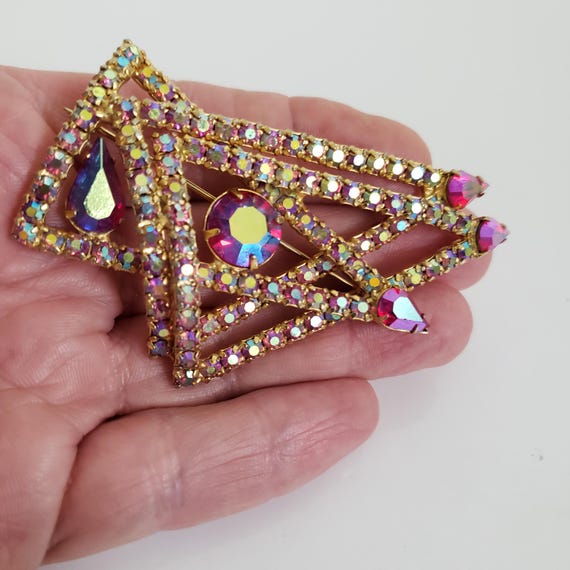 Mid Century Triangular Geometric Rhinestone Brooc… - image 2