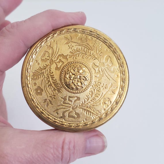 Vintage Gold Tone Floral Powder Box: Etched Vanity Decor - Etsy