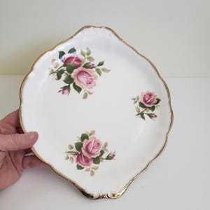 Vintage Royal Albert Anniversary Rose Cake Plate: Bone China, Gold Trim