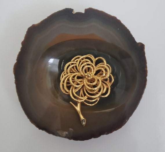 Mid Century Textured Gold Wire Open Weave Flower … - image 6