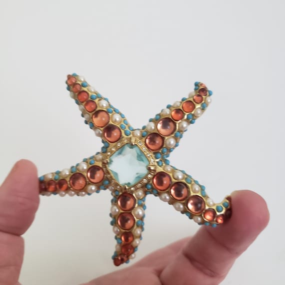 Vintage KJL Kenneth Jay Lane Starfish Brooch: Gold Tone, Pearl