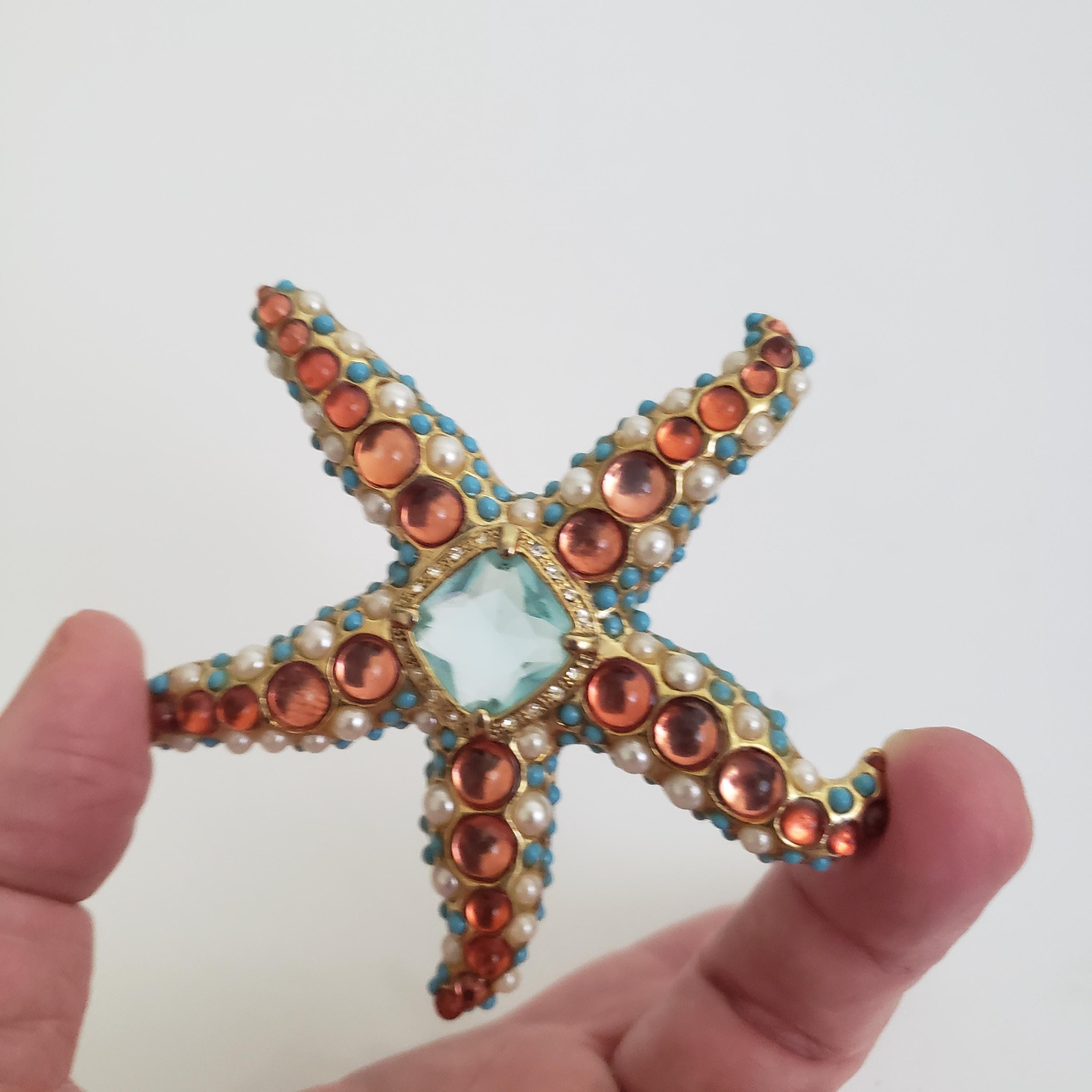 Vintage KJL Kenneth Jay Lane Starfish Brooch: Gold Tone, Pearl