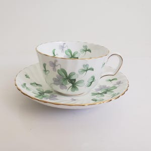 Adderley Shamrock Teacup & Saucer Set: Mid-century Irish Fine Bone