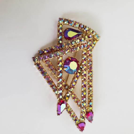 Mid Century Triangular Geometric Rhinestone Brooc… - image 3