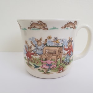 Vintage Bunnykins Mug, Royal Doulton Bone China, Bunnies Playing Music and Dancing