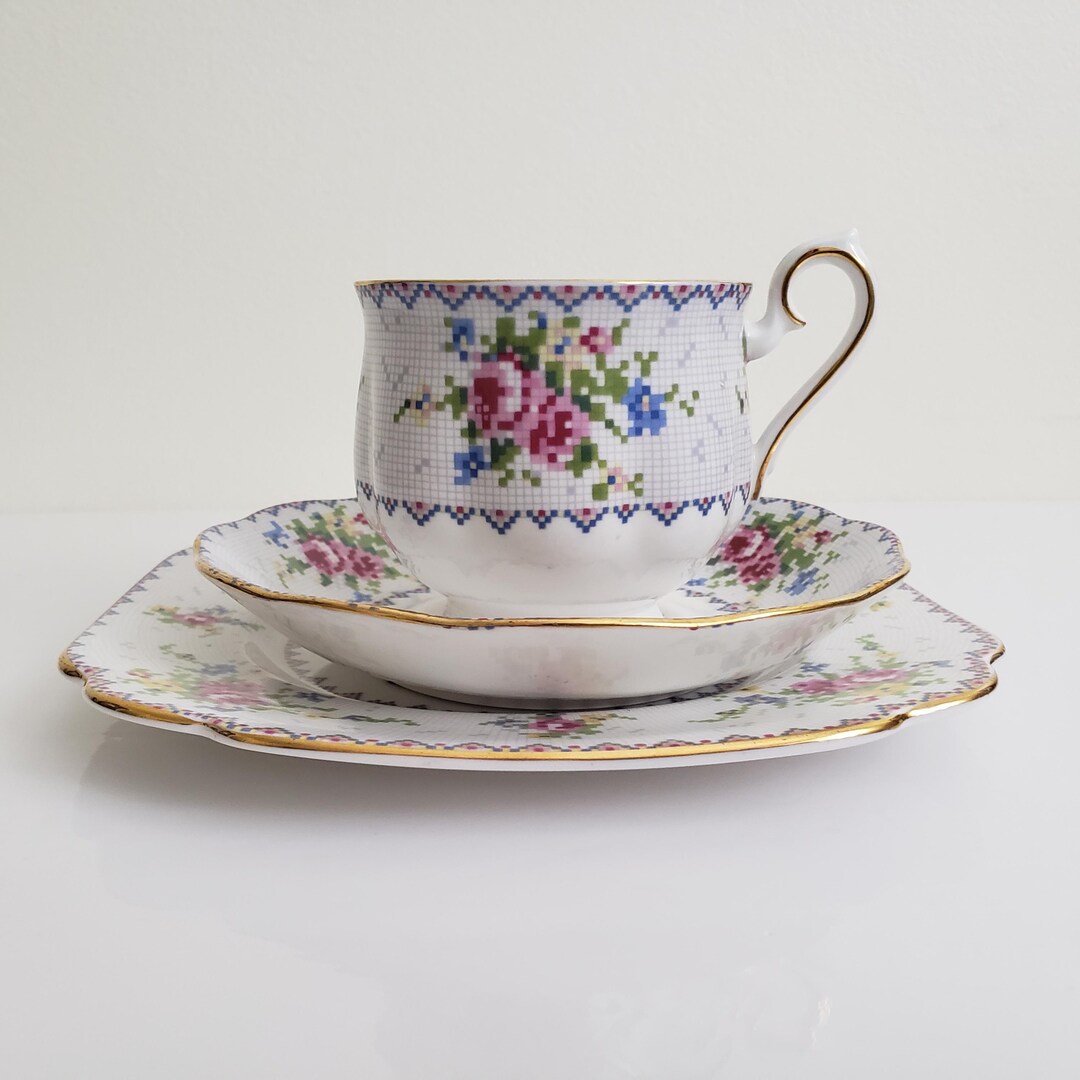 Royal Albert Petit Point Tea Trio: Bone China Teacup, Saucer, and