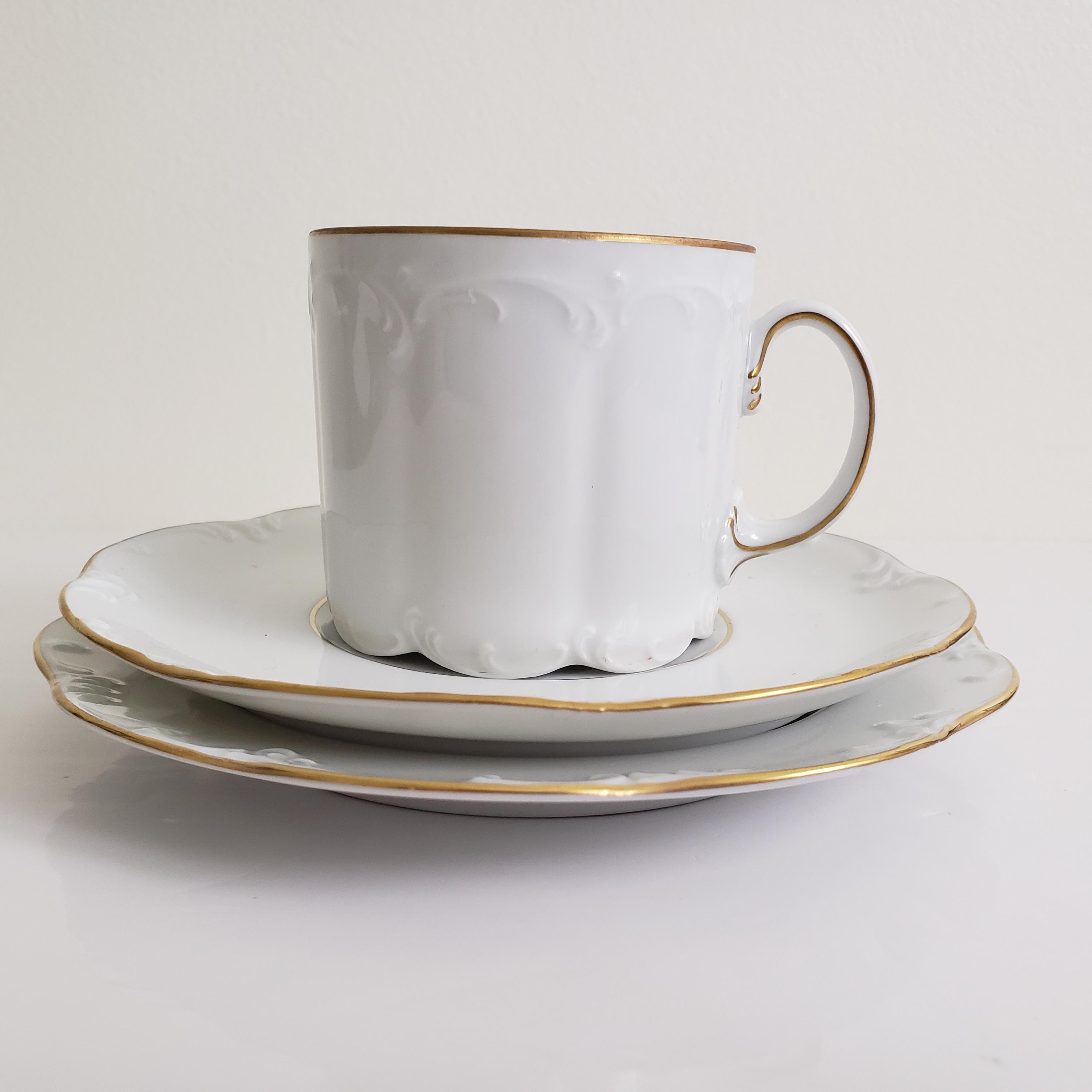 Rosenthal Classic Rose Trio: White Porcelain Cup, Saucer, Cake