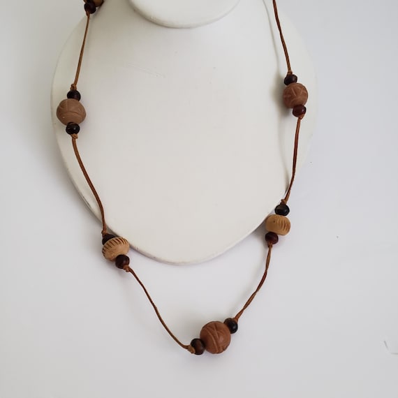 VTG Handcrafted  Cord , Wooden beaded With  Featuring a Carved Dark Metal Dark Brown Wood Carved Bead Rosary -P65 - William J Hirten Co main image 4