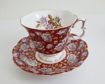 Vintage Royal Albert Merrie England Series Balmoral Chintz Tea Cup And Saucer Set With White Roses