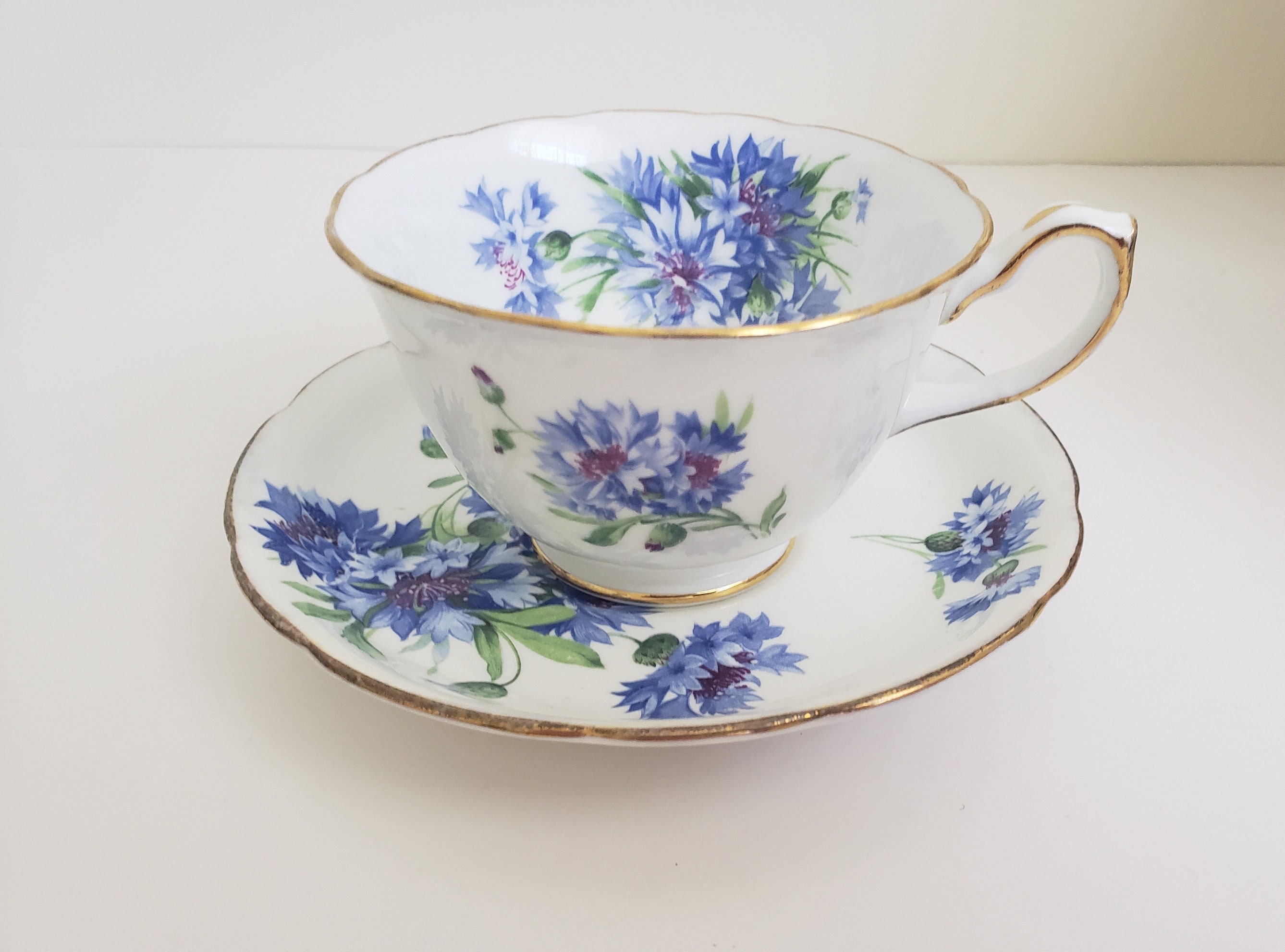 Vintage Hammersley Tea Cup and Saucer Set in Cornflower Pattern