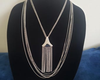 Vintage Vendome Silver Tone Multistrand Necklace With Central Dangle
