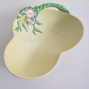 Vintage Carlton Ware Bowl: Embossed Basket Weave Dish with Floral Handle, 1930s