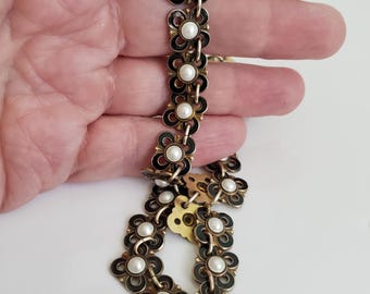 David Anderson Norway Enamel and Faux Pearl on Silver Choker Necklace