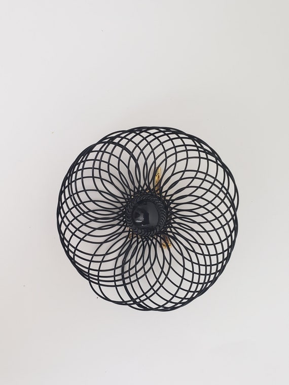 Vintage Spiral Black Op Art Pop Art Brooch, Plast… - image 1
