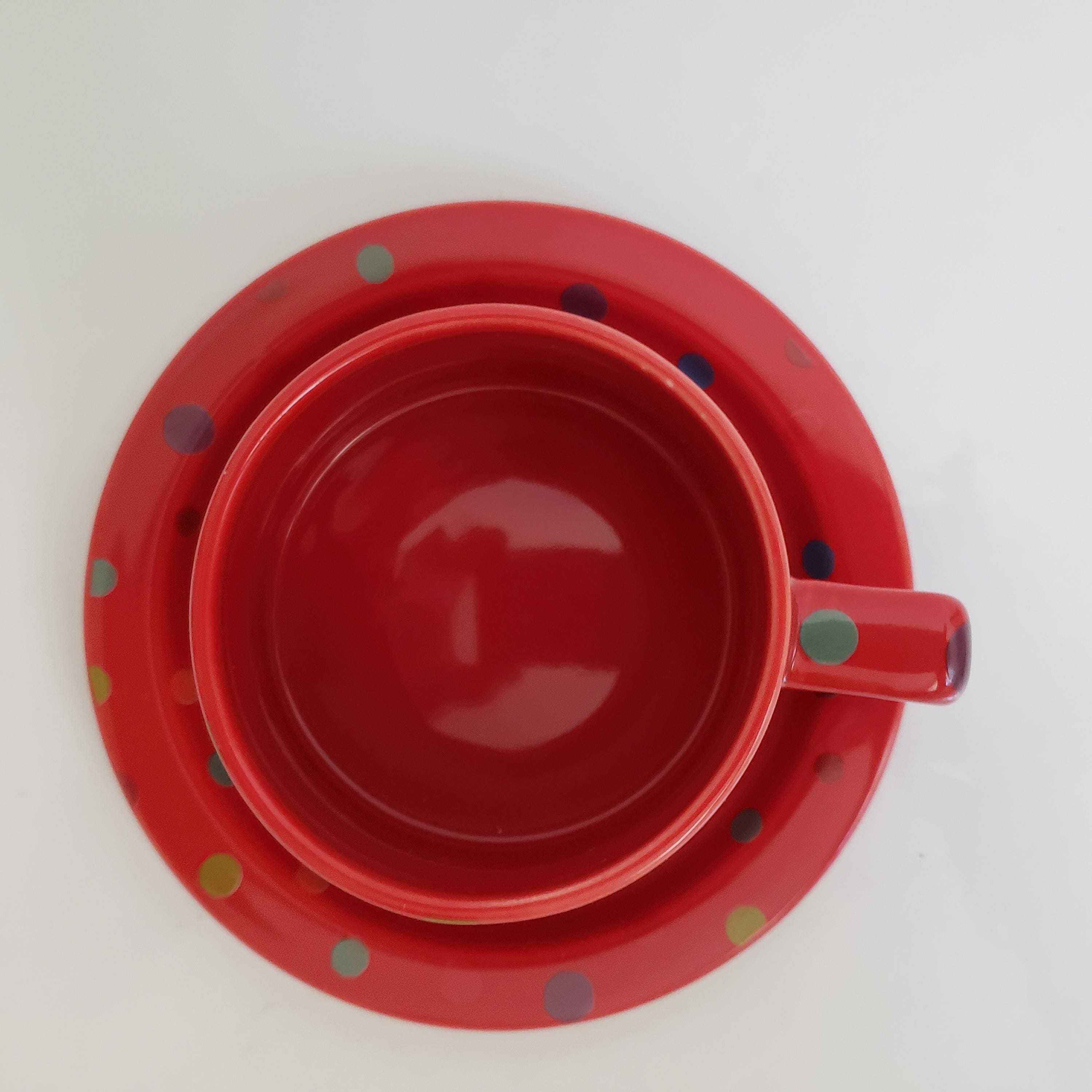 ヴィンテージ レッド ポルカドット ティーセット（アイアンストーン