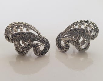 Art Deco Marcasite Earrings: Vintage Silver Tone Flapper Jewelry