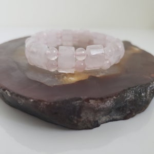Rose Quartz Stretch Bracelet, Rounded Rectangular and Round Beads