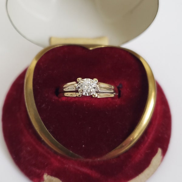 Vintage Diamond Engagement Ring, 14 K Two Tone Gold With .15 CT Diamond, Size US 5 1/4, Stackable Ring, Promise Ring