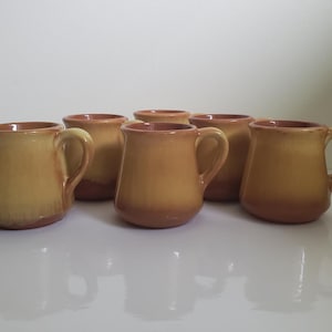1970s Set of 6 Beauceware Quebec Art Pottery Mugs, Ceramique De Beauce Glazed Coffee Mugs, Made in Canada, 105-4