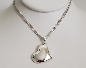 Vintage Avon Minimalist Silver Tone Heart Pendant, Layering Necklace, Valentine Heart Necklace or Choker