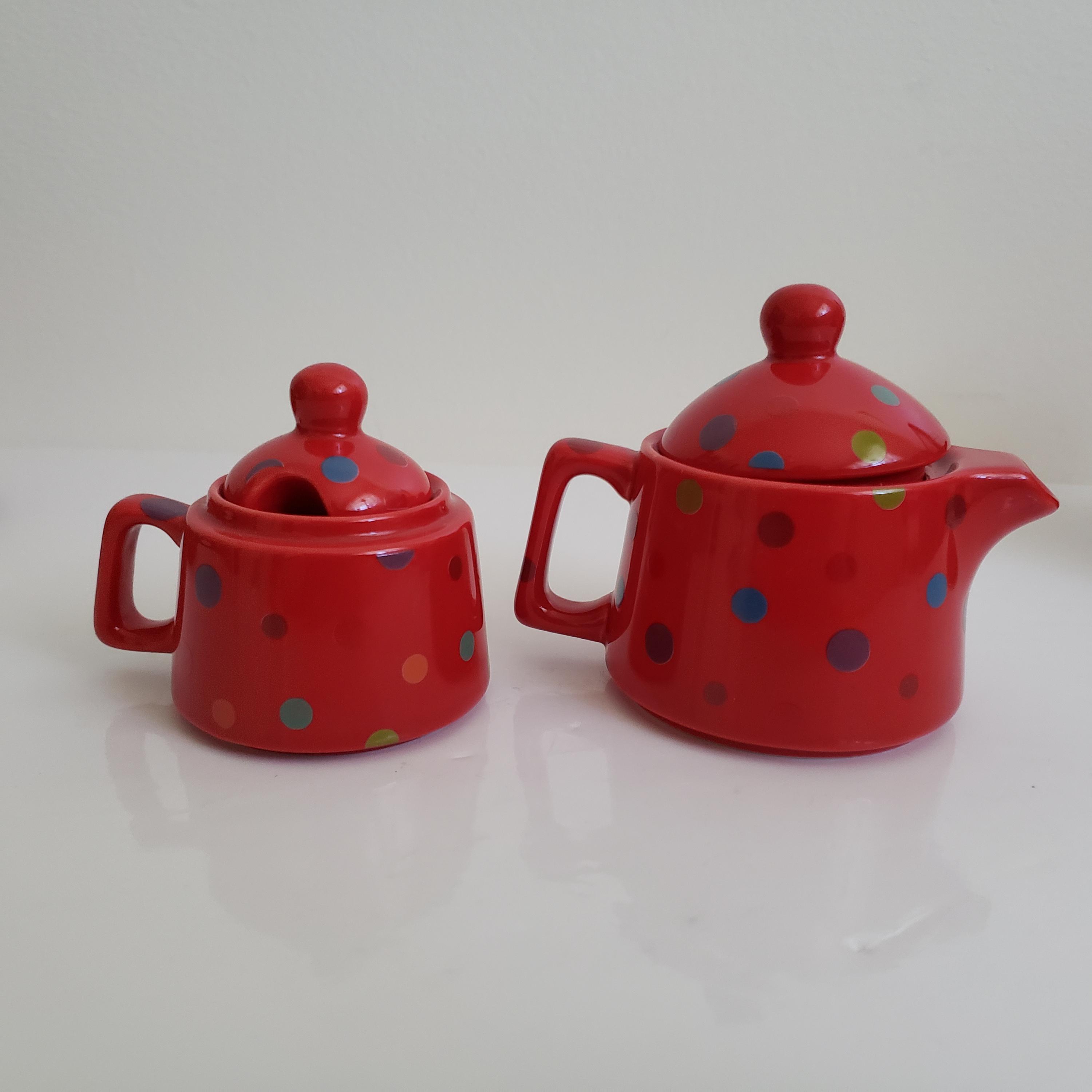 アンティーク ヴィンテージ 赤と金のティーポットとクリーマーセット 送料無料】イギリス BONE CHINA ヴィンテージ ガーリー ティー