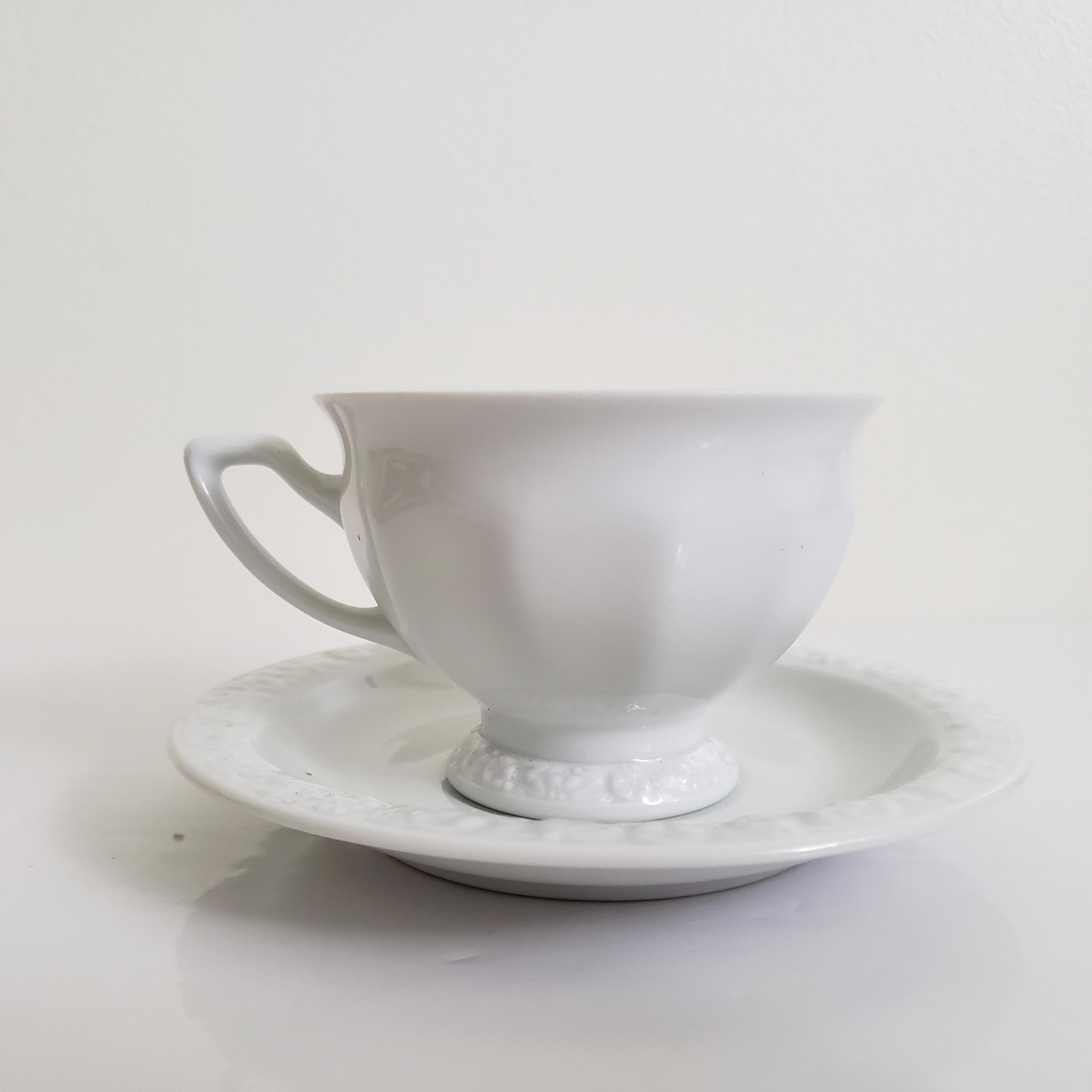 Rosenthal Classic Rose Tea Cup and Saucer Set: Embossed White