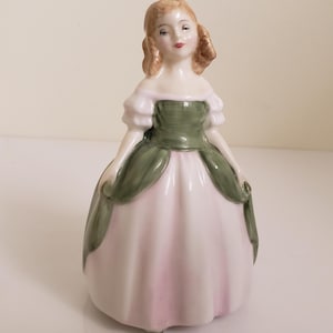 Vintage Royal Doulton Figurine: Penny HN2338, Green & White Dress