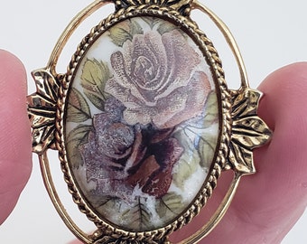 Vintage Sarah Coventry Victorian Revival Floral Rose Cameo Brooch or Pendant