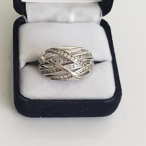 Vintage Woven 925 Silver Cubic Zirconia Ring - Signed PAJ - US Size 10