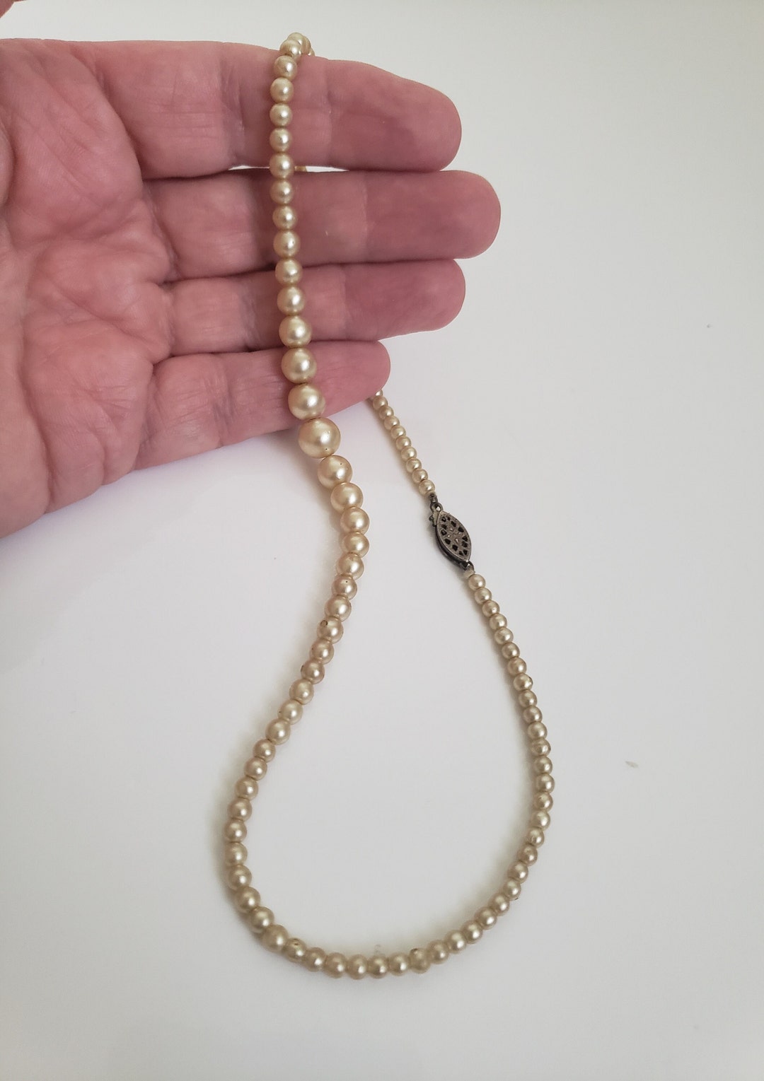 Vintage Graduated Pearl Necklace With Sterling Silver Closure