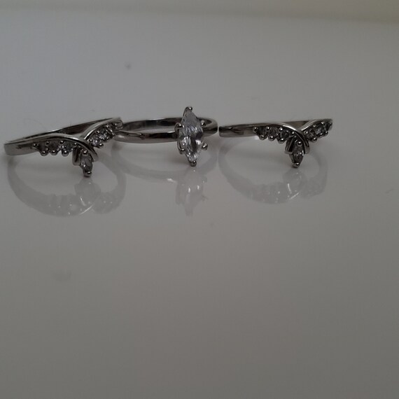 Rhinestone Stackable Rings Set: Silver Tone Brida… - image 4