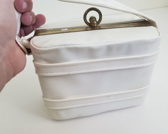 Borsa a scatola vintage in plastica color crema o bianca