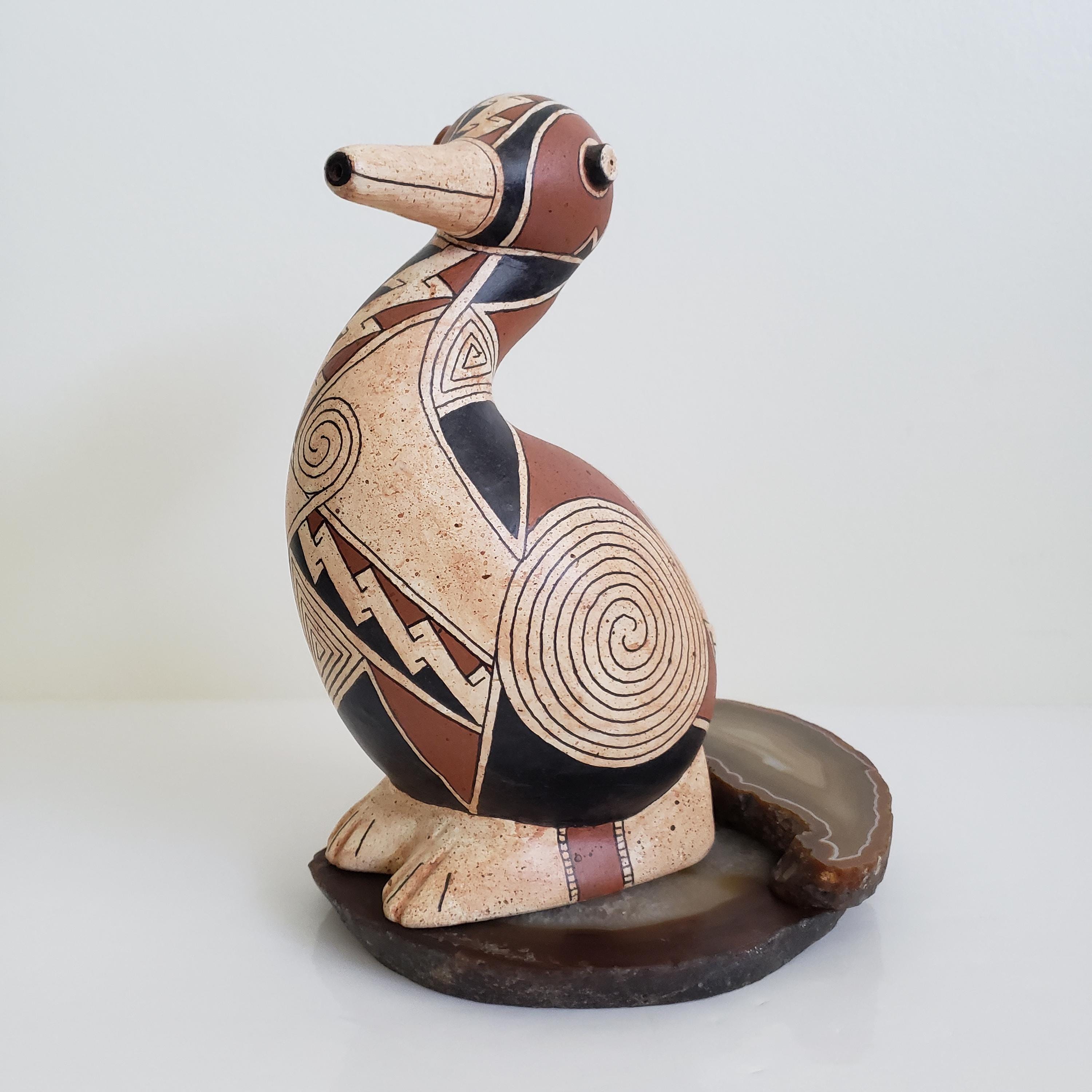Gourd Art Goose or Duck Figure, Geometric Mimbres Style, Pierre