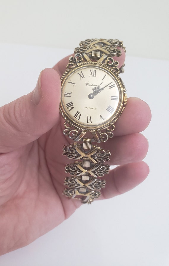 VINTAGE Gold Tone Vendome 3 Chain Strand Deco Women’s Watch Vendome Women Wristwatches for sale | eBay main image 4