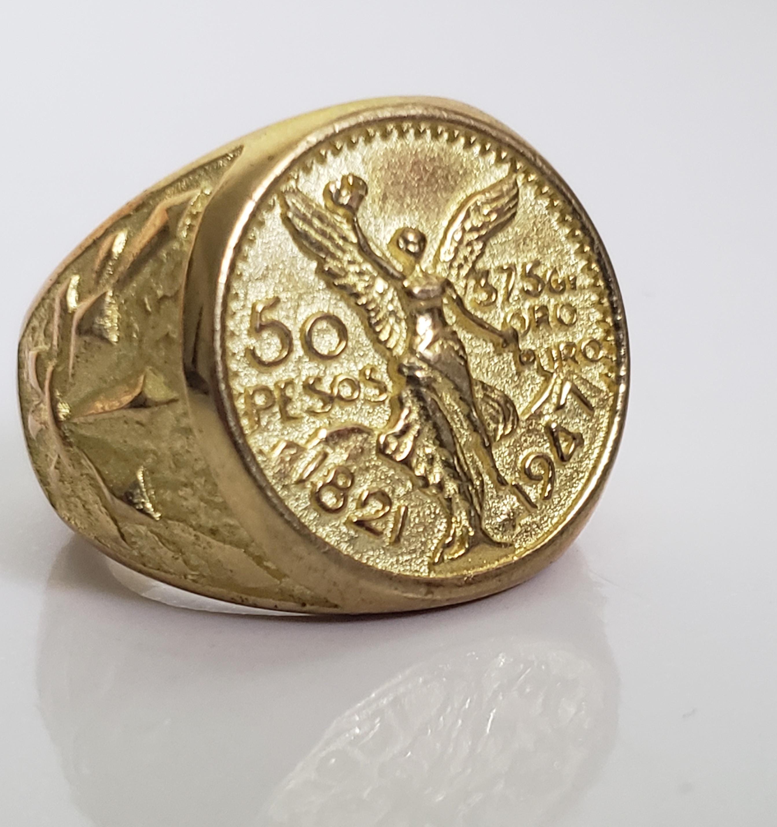 Vintage Size US 11 1/4 Men's Mexican 1821 1947 50 Peso Coin Signet