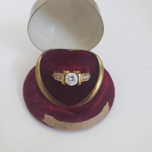 Vintage Gold Plated CZ Engagement Ring: 925 Silver Band, US Size 7 1/4