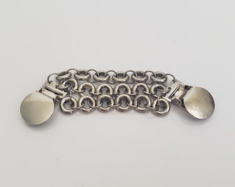 Brutalist Dress, Collar or Cape Clip or Clasp, Silver Tone Metal Chains with Round Clip Ends