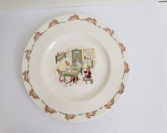 Vintage Bunnykins-bord voor kinderen/baby's, Royal Doulton, features Bunnies Baking, Engeland Fine Bone China