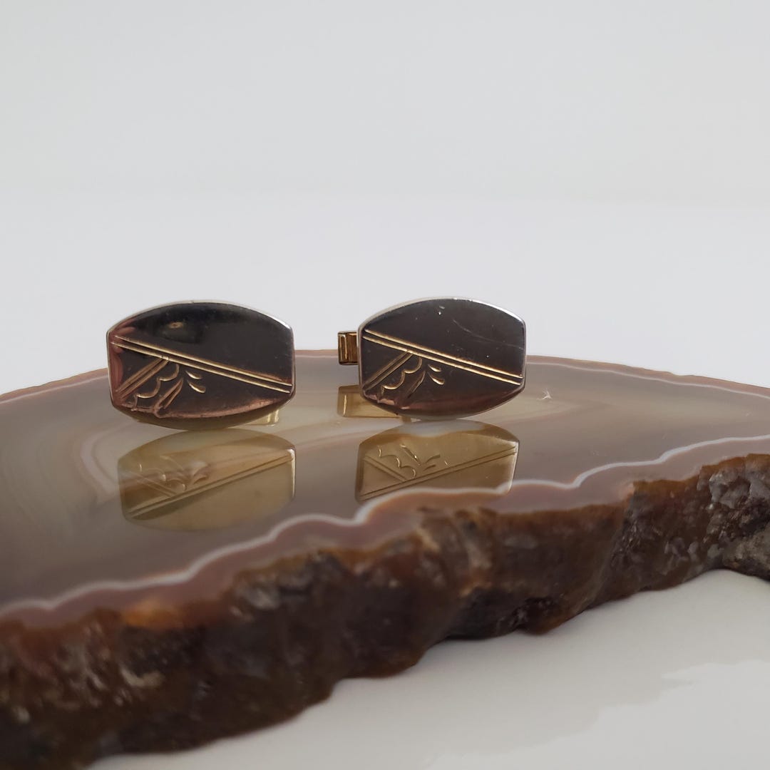 Boutons De Manchette Dorés Style Années 70 – Modèle 2117a, Occasion