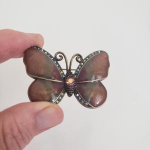 Vintage Enamel and AB Rhinestone Butterfly or Moth Brooch, Shawl or Lapel Pin, Bug or Insect Coat Pin, Unique Boutonniere